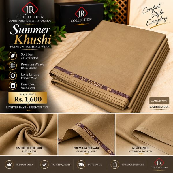 Summer Khushi Premium Washing Wear Unstitched Fabric – Soft & Breathable Summer Suit