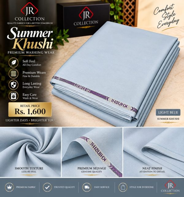 Summer Khushi Premium Washing Wear Unstitched Fabric – Soft & Breathable Summer Suit