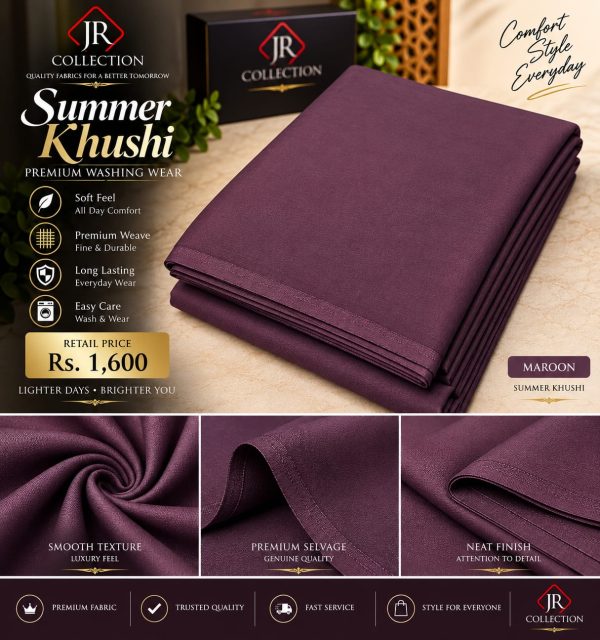 Summer Khushi Premium Washing Wear Unstitched Fabric – Soft & Breathable Summer Suit
