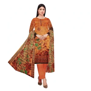 Women's Orange Classic Lawn 3Pc Suit - Sequence Double Head Galla With Lawn Dupatta - Sapphire Inspired by JR Collection