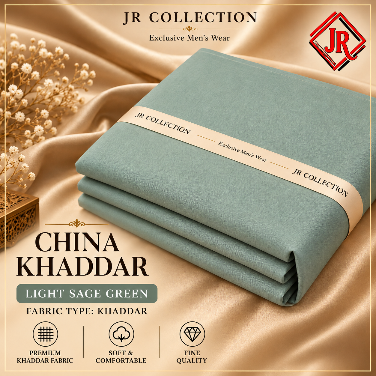 Luxurious Sage Green Khaddar Collection China Khaddar